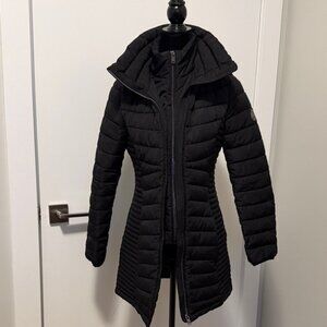 DKNY Black Long Quilted Puffer Coat